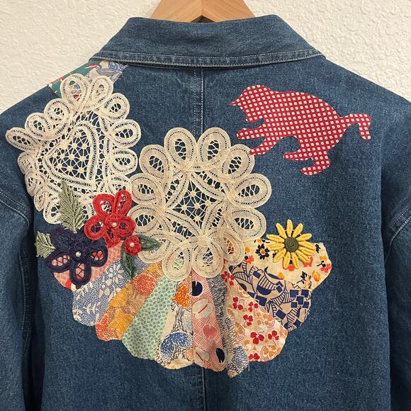 Vintage Handmade OOAK Denim Chore Shirt‎ Jacket XL Cottage Scottie Dog Grandma - Picture 13 of 16